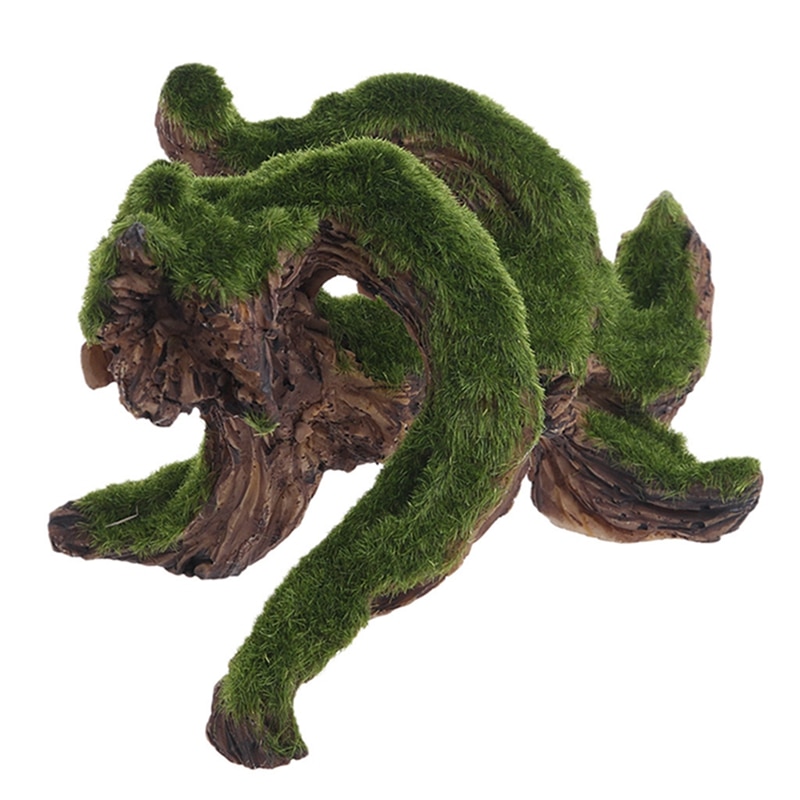 Aquarium Rockery Cave Driftwood Tree With Moss Fish Tank Ornament Decoration