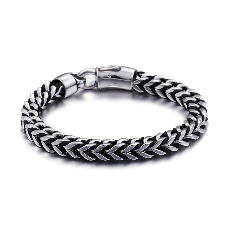 Mannen Big Size Link Sieraden Gevlochten Leer Rvs Geweven Keten Breedte 8Mm Kabel Twijn Armband 23Cm