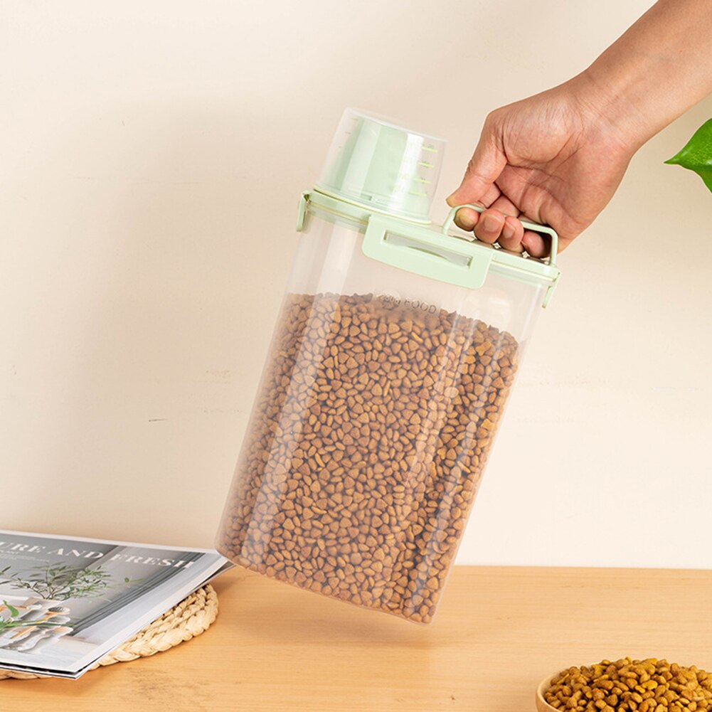 Plastic Pet Feeder Voedsel Container Hond Kat Grote Capaciteit Anti Oxidatie Verzegelde Verse Doos Snack Opslagtank Met Maatbeker
