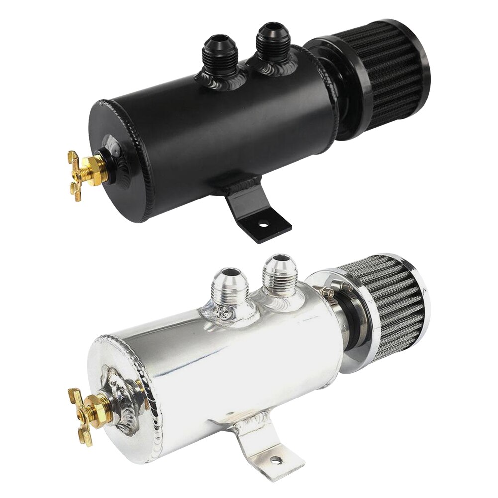 2x AN10 Universal Baffled Aluminum Alloy Reservoir Oil Fuel Catch Can Kit 2 Ports Engine Oil Tank with Breather Filter