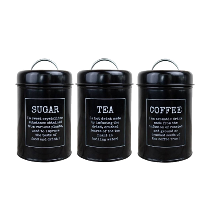 3 stk multifunktionelle opbevaringstanke dåse te kaffe sukker tin krukke metalbeholder kan køkken