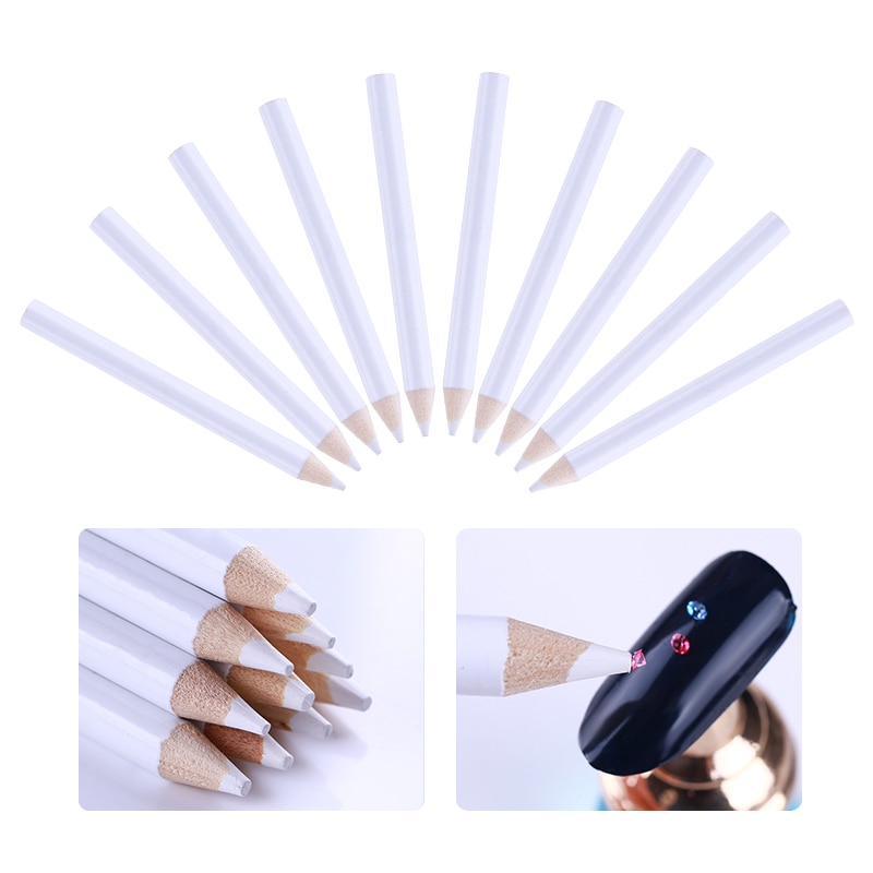 10 Pcs White Wax Nail Rhinestone Picker Pen Set Gems Dotting Pencil Easily Picking Wood Accessory Nail Art Tool Kit