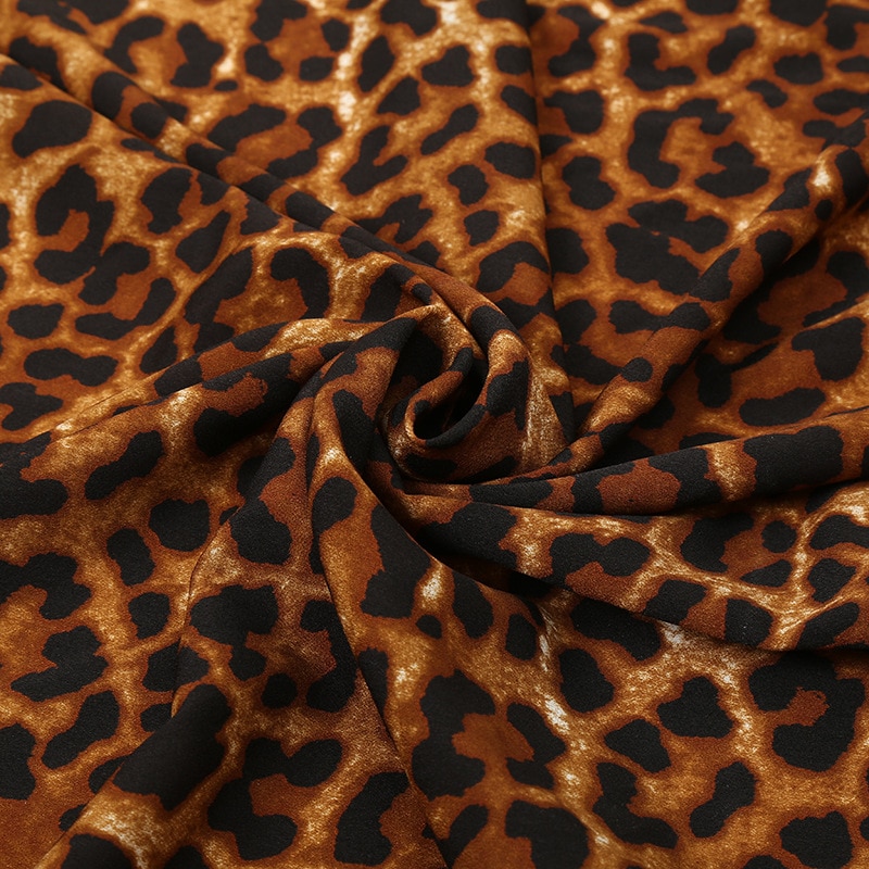 Leopard print klut huayao stoff crepe de chine skjorte polyester chiffon