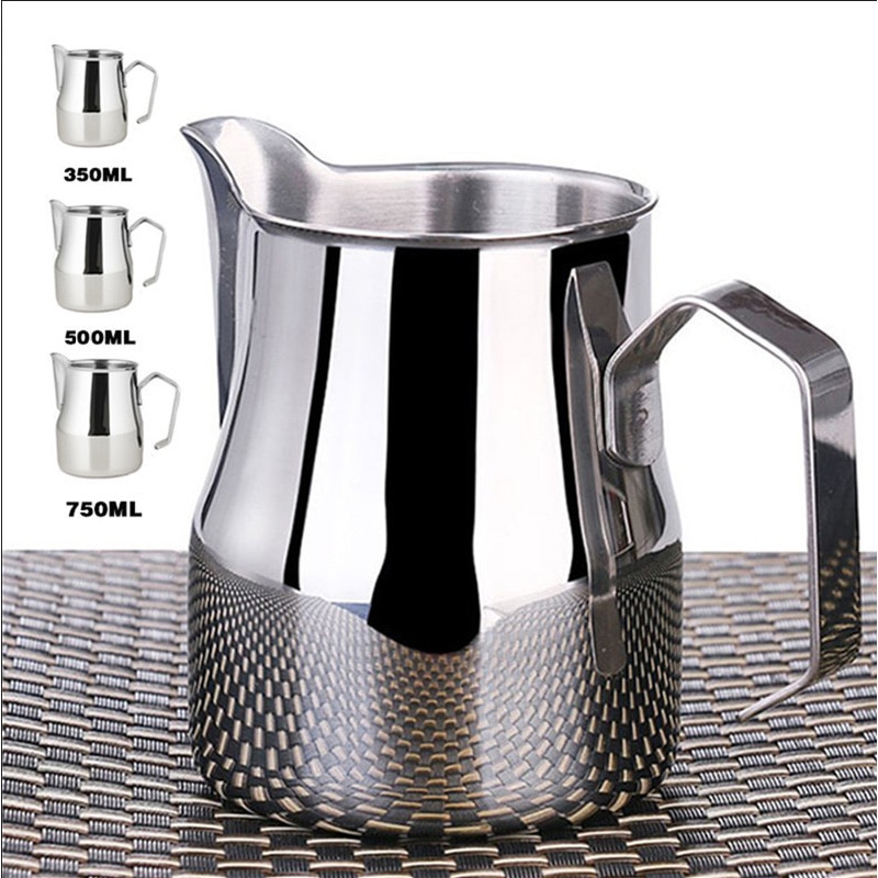 Rostfritt stål mjölkkanna espressokoppar kaffe skumglas muggar italiensk latte art latte mjölkskummande kanna kanna kopp 350/500/750 ml