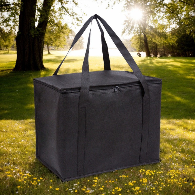 1PC Schwarz Isolierte Thermische Kühltasche Getränke Lagerung Große Gekühlte Tasche Tragbare Zip Picknick Zinn Folie Lebensmittel Panier Repas