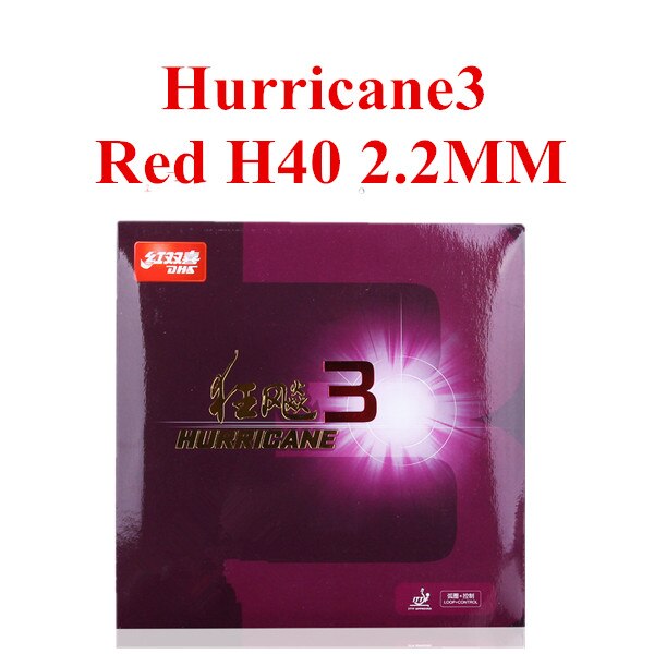 DHS Hurricane 3 H38 Control / Loop Pips-in Table Tennis (PingPong) Rubber With Sponge: Red H40 2.2mm