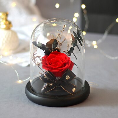 Preserved Flower Rose Glass In A Dome Dried Flower Bouquet For Valentine's Day Girlfriends Birthday Wedding: Red rose