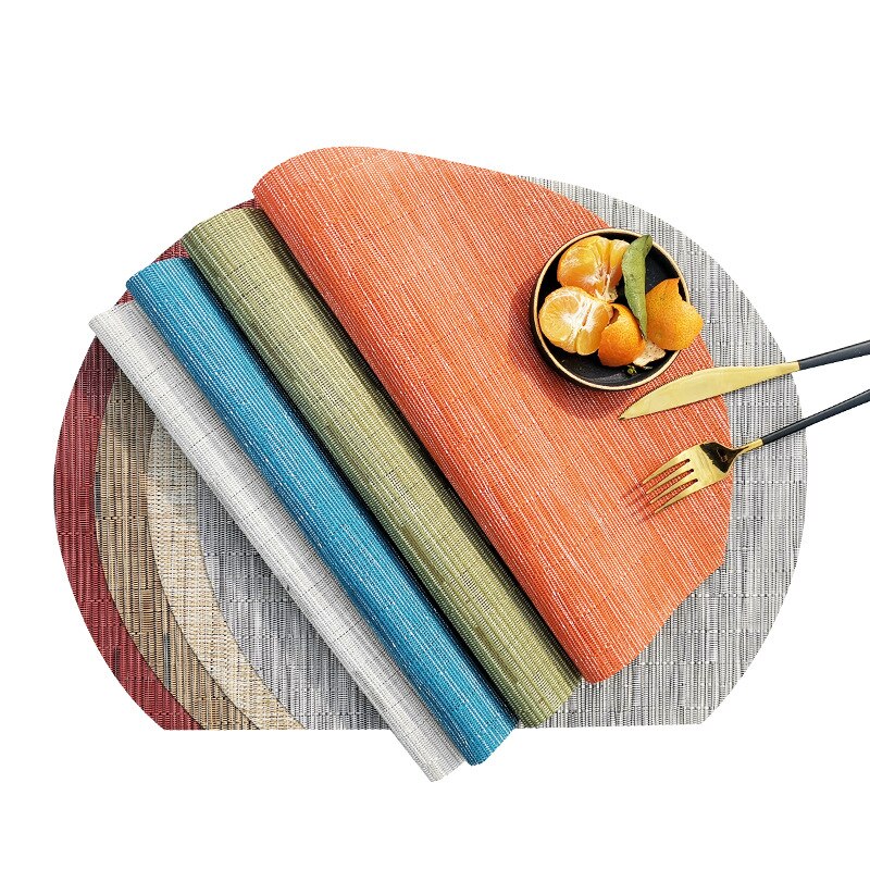 Mantel Individual de bambú para mesa de comedor, posavasos nórdico semicircular de PVC para cocina, Mantel Individual con almohadilla para taza, novedad