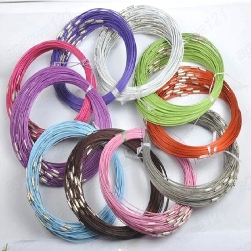 Stainless Steel Wire Choker Necklace 18" Mix Color Collares Populares Materials To Make Necklaces Cierres Para Collares 50Pc/Lot