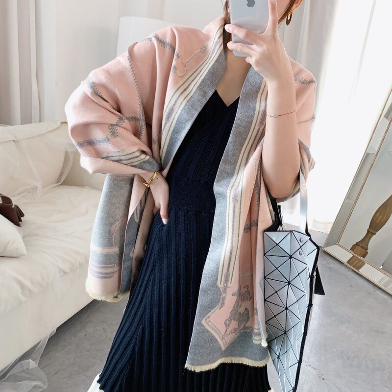 Women Adult Pashmina Print Woman Winter Female Shawls Cashmere Wraps Hijab Bandana Scarves Foulard