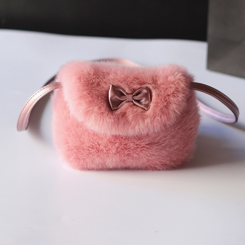 Faux Fur Coin Purse Wallet Mmini Shoulder Crossbody Bag Small Pouch Carteira Bolsa Feminina for Kindergarten Baby Girls: pink purple bow