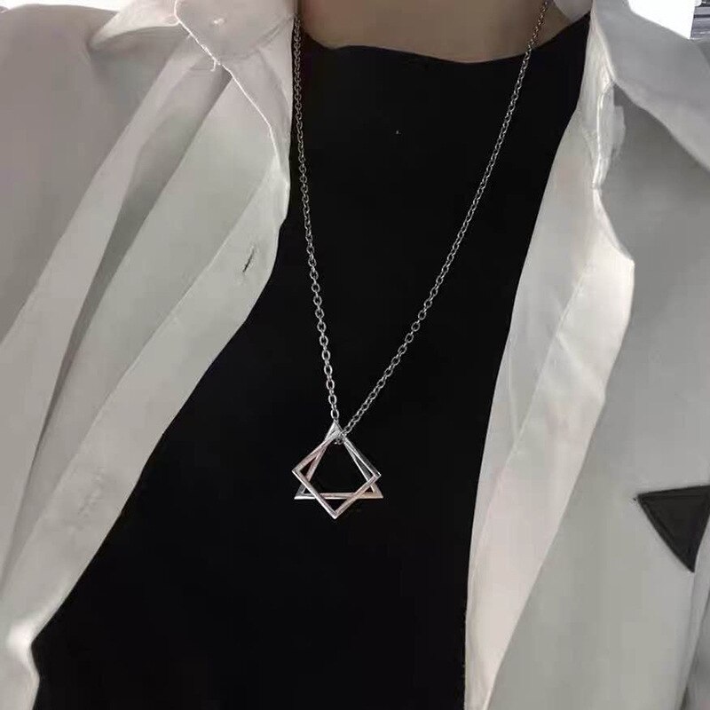 Rinhoo Trendy Grijpende Vierkante Driehoek Hanger Voor Mannen Rvs Geometrische Stapelen Streetwear Hip Pop Rock Ketting