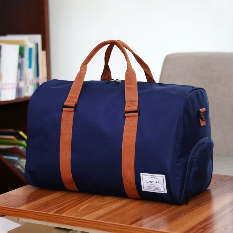 Stor kapacitet kvinder bagage rejse duffle bag 35l/25l weekend taske multifunktionel herre & #39 ;s rejse skuldertaske: Blå