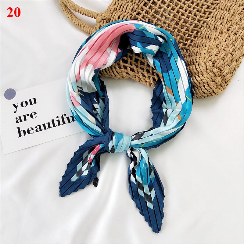 70*70cm Wrinkle Small Silk Scarf For Women Chiffon Square Scarf Fold Scarf Floral Striped Printed Women Office Scarves Foulard