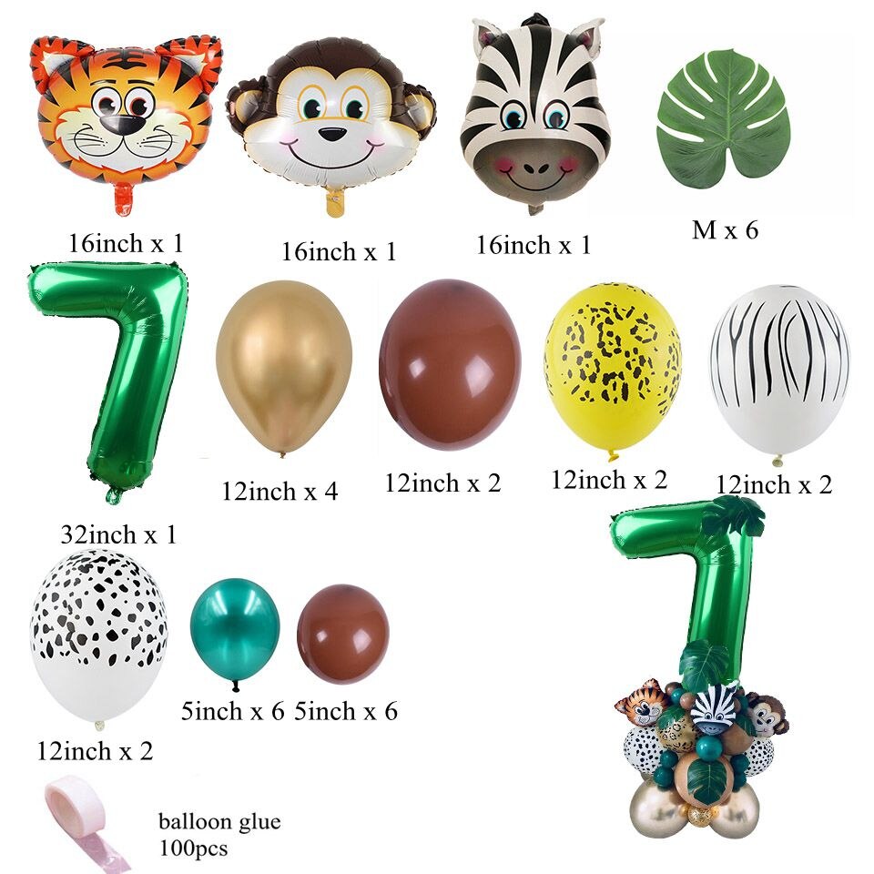 35 st djungel safari party ballonger set grön digital ballong för barn födelsedagsfest dekoration aniaml skog part leveranser: Nummer 7 uppsättning