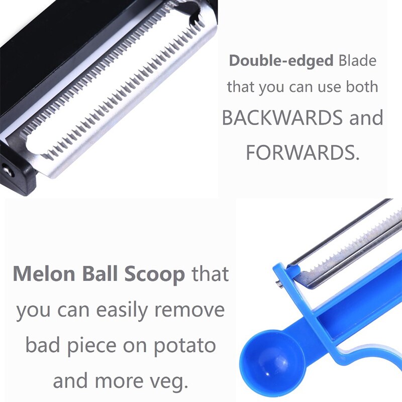 3 stk / sett magisk trio skreller sett skjæremaskin makuleringsmaskin julienne kutter multi skrelle rustfritt stål skreller blad kjøkken tilbehør