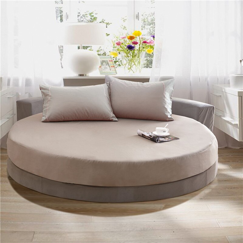 100%  runda bomullslakan romantiska enfärgade runda lakan sängkläder set övermadrass 200cm 220cm tema hotell
