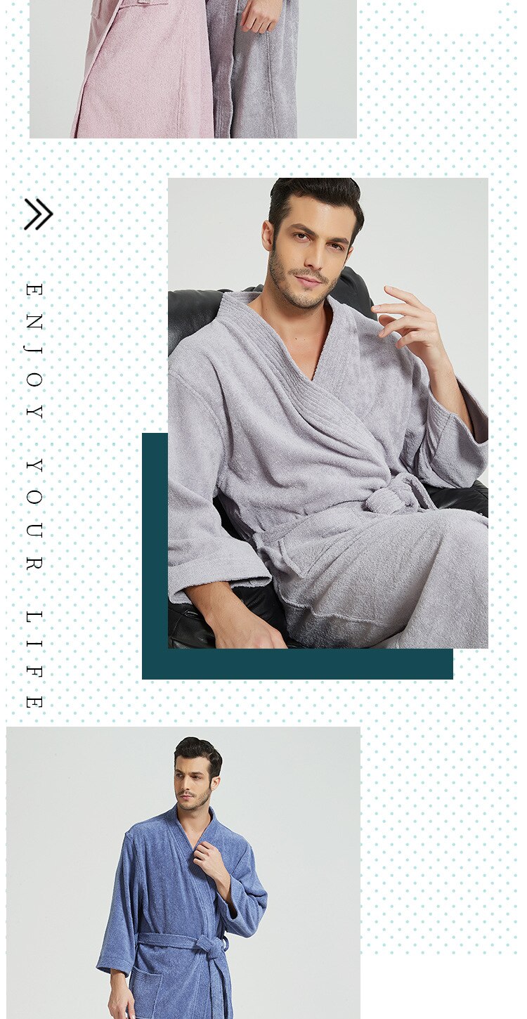 Albornoz de algodón para hotel, camisón largo grueso con cuello kimono absorbente para parejas, para Otoño e Invierno