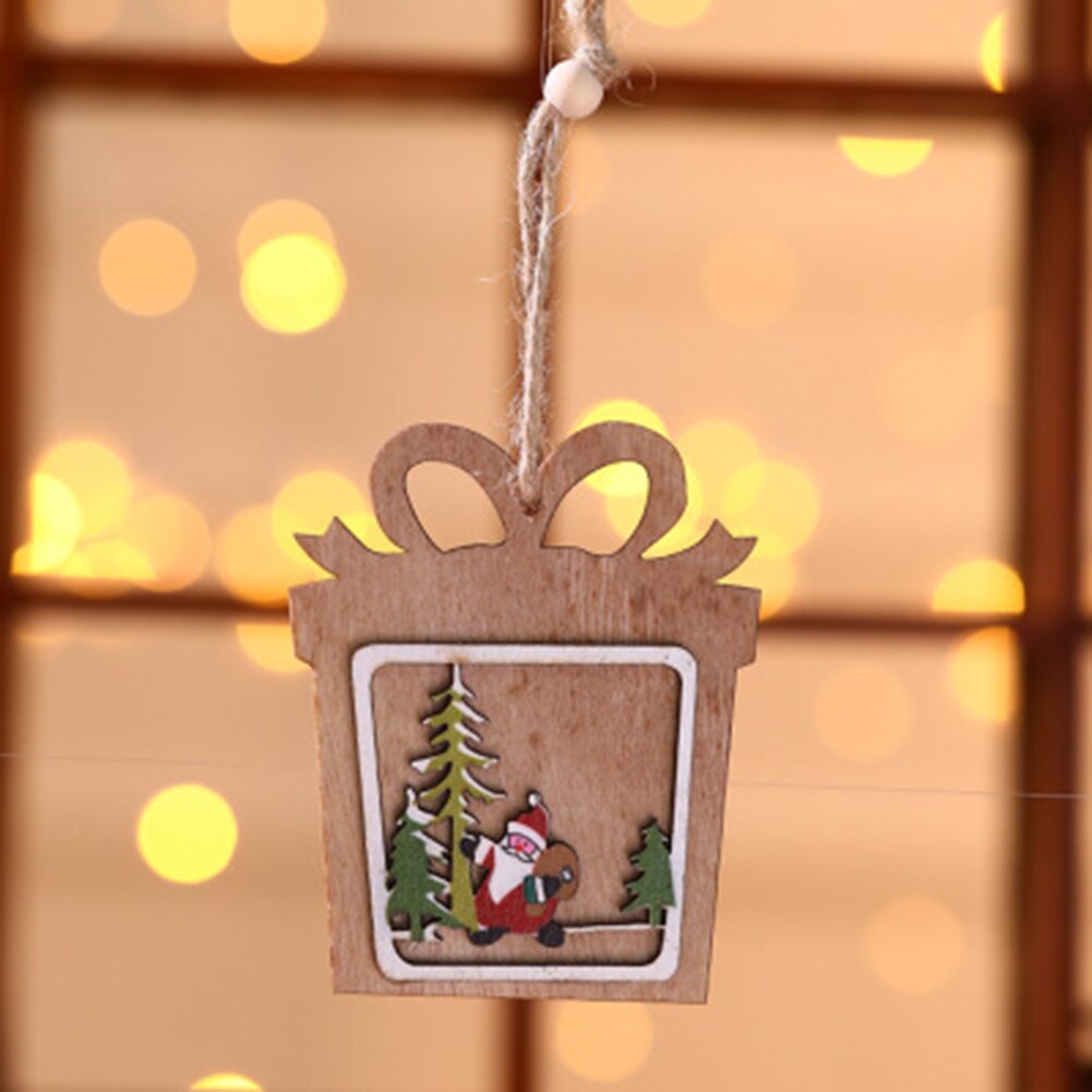3D Christmas Ornament Wooden Hanging Pendants Star Xmas Tree Bell Christmas Decorations for Home Party S55: old man with gift ba