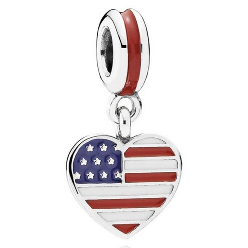 DIY Charm France Germany Spain USA Russia Love Heart Flag Pendant 925 Sterling Silver Bead Fit Original Bracelet Jewelry: 6