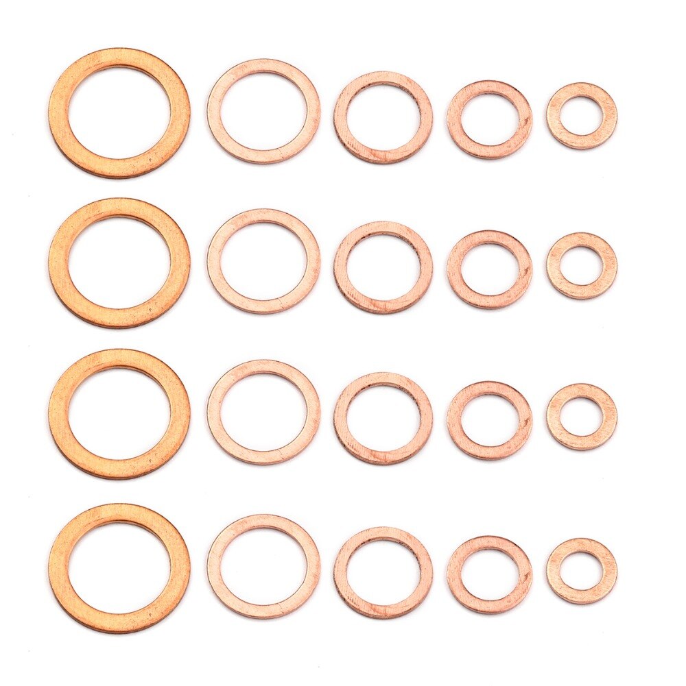 50pcs Assorted Copper Washer Flat Ring Gasket Set Solid Seal Placemat Bowl Plug Oil Seal Parts Tool Fitting Hardware Fastener