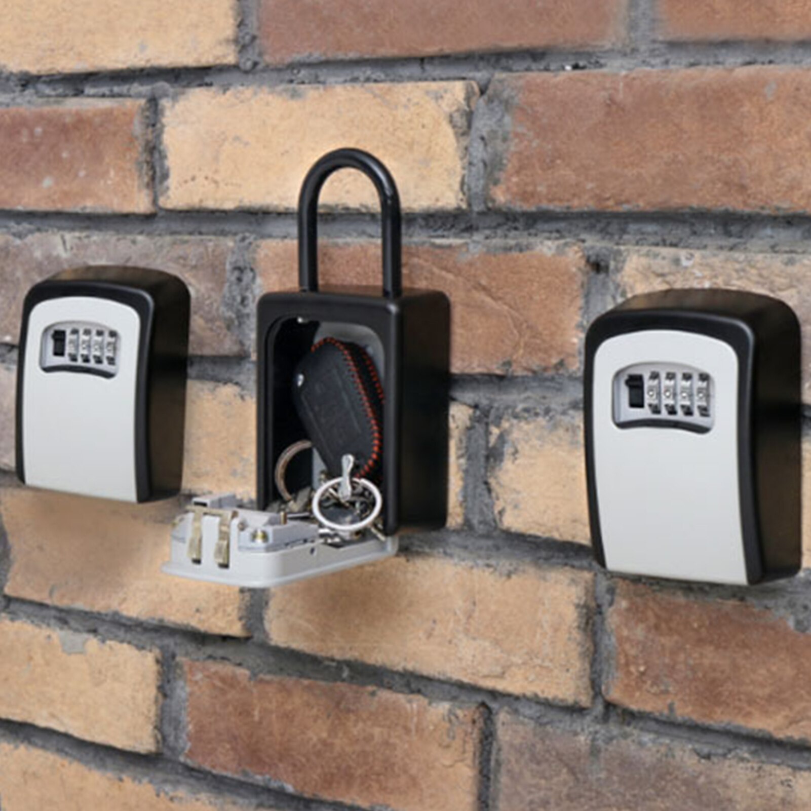 Key Lock Box with Dust Cover Aluminum Alloy 4-Digit Padlock Case Lockbox Key Safe Box Portable Storage for Key ID Card U Disk