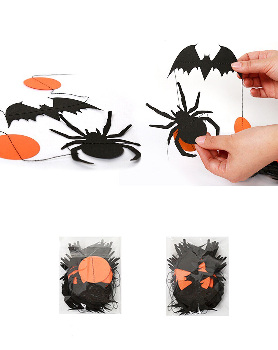 4m long spider bat disc Halloween flag hanging ornaments bar KTV classroom venue decoration: S