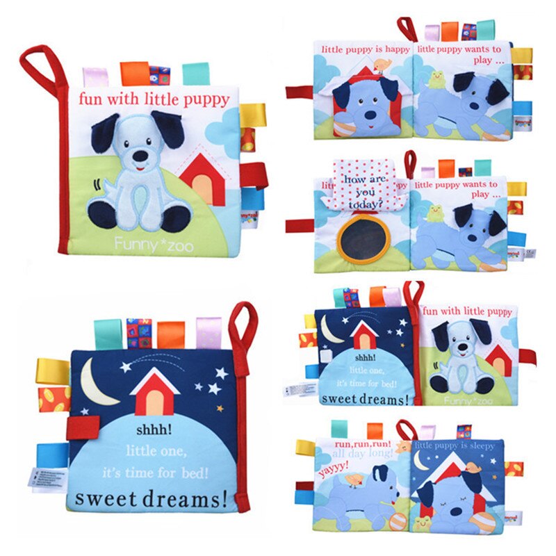 Soft Books Infant Early cognitive Development My Quiet Bookes baby goodnight educational Unfolding Cloth Book Activity Book DS19: puppy