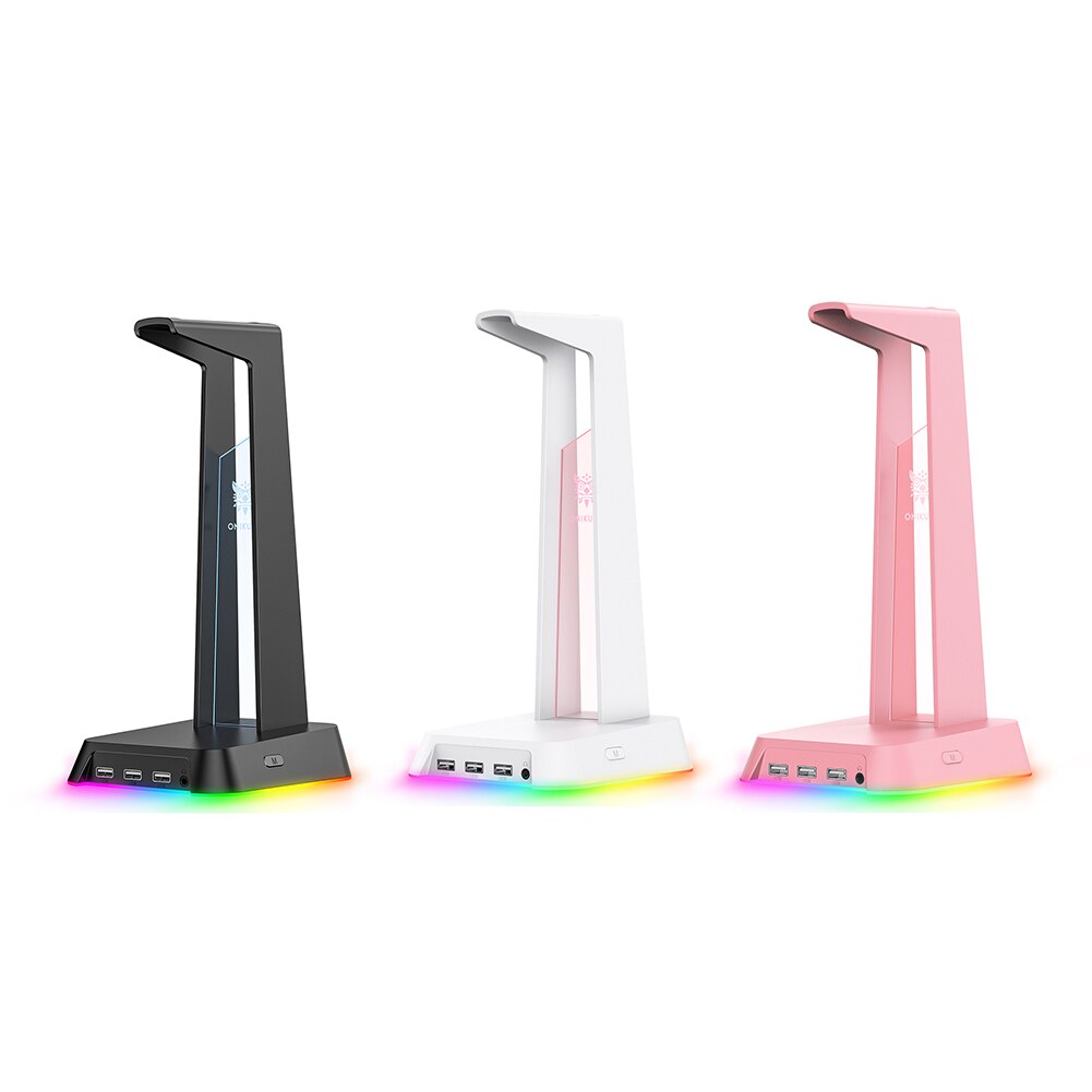 ONIKUMA RGB Headset Display Stand ST-2 with 3 USB+Audio Port Gamers Headphone Support Desk Hanger Holder Storage Accessories