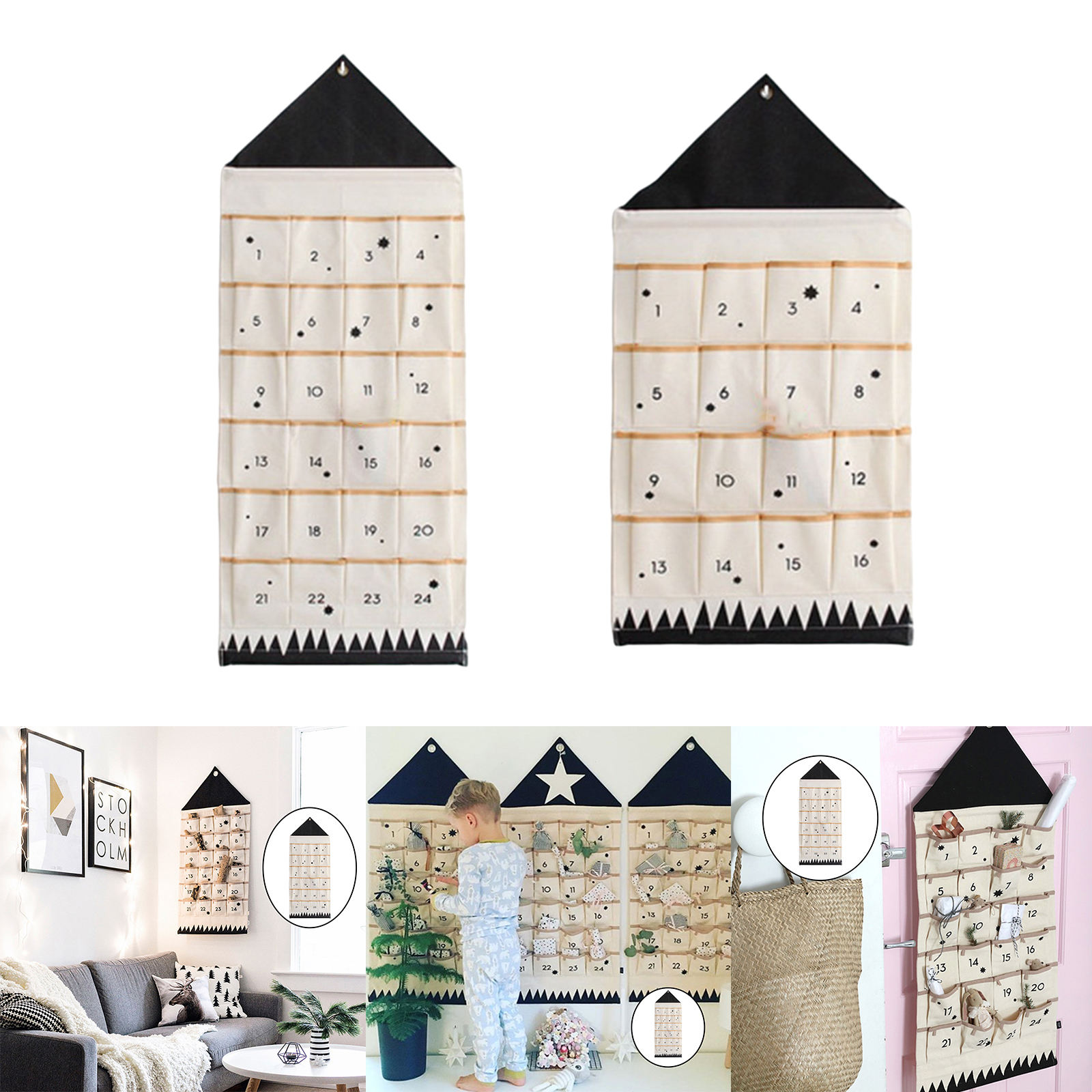 Christmas Advent Calendar Reusable Hanging Bag with Pockets Wall Hanging Fillable Christmas Calendar for Xmas Year Hanging