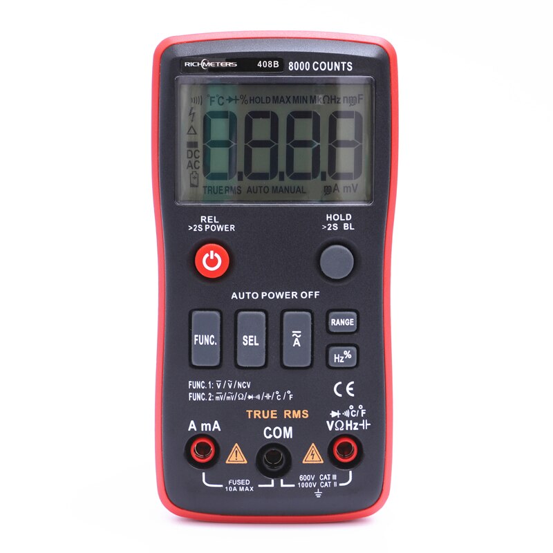 RM408B Digitale Multimeter Knop 8000 Telt True-Rms Temperatuur Test 5Mhz Frequentie Acdc Spanning Stroom 9.999mF Capaciteit