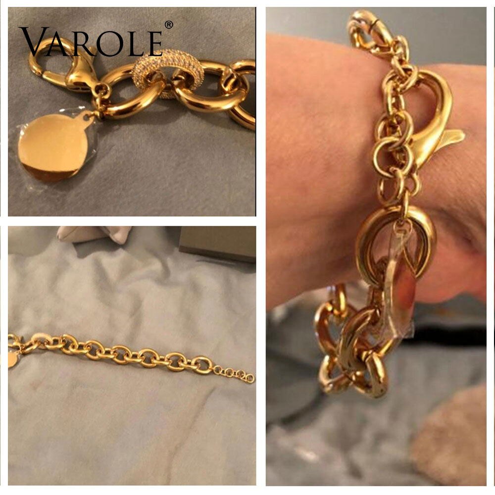 Varole Punk Big Link Chain Armband Met Crystal Gold Kleur Femme Armbanden Voor Vrouwen Mode-sieraden Pulseras
