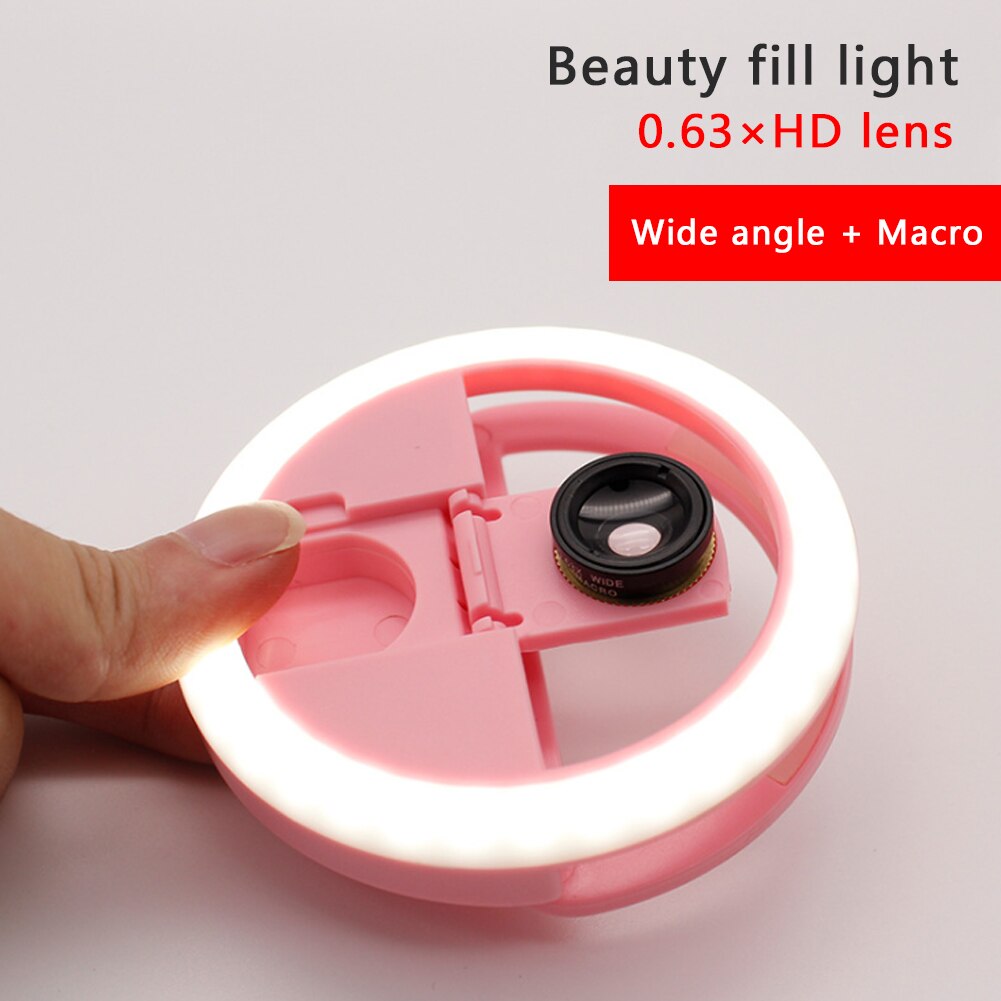 Moblie Telefoon Selfie Ring Groothoek Lens Schoonheid Vullen Licht Lamp Macro Fotografie Camera Shot Oplaadbare Led Selfie Ring