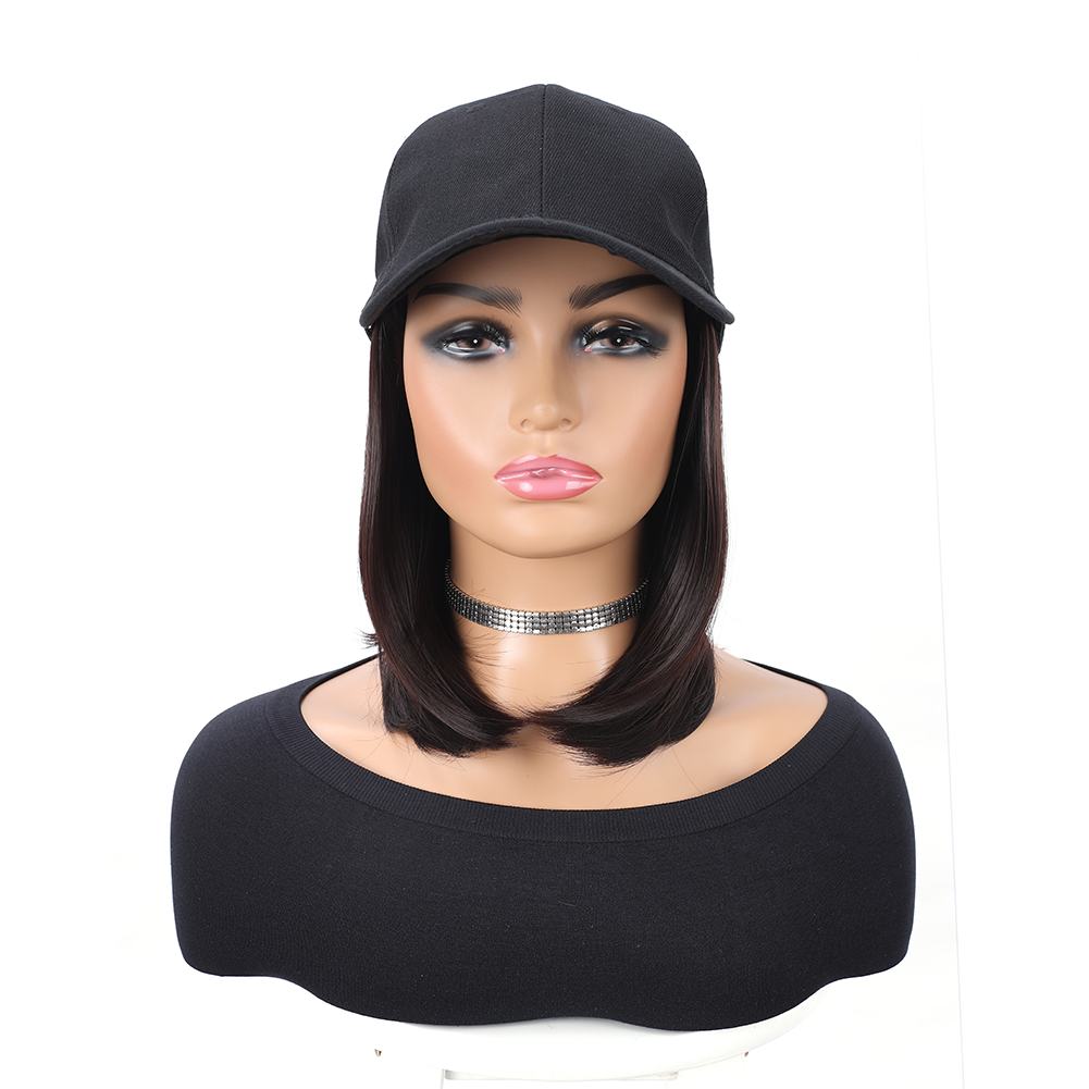 Gorra de béisbol con extensiones de cabello sintético, peinado Bob corto liso, peluca extraíble ajustable, sombrero de 10 pulgadas para mujer y niña: T1B/Verde