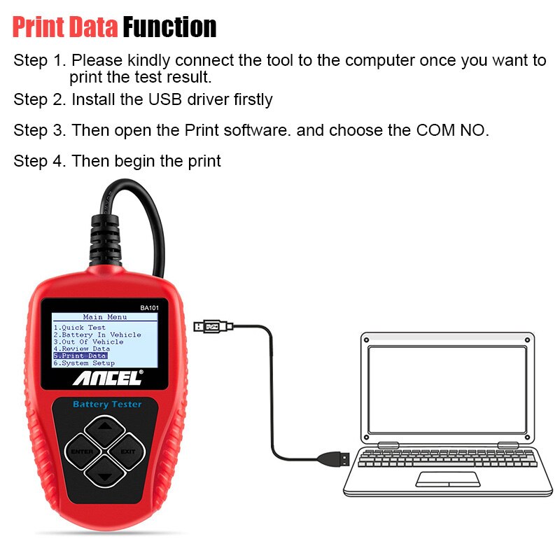 ANCEL BA101 Testeur Batterie Voiture 12V - Moniteur Auto Avec Écran LCD, Test 100-2000 CCA Pour Voiture, Moto, Camion