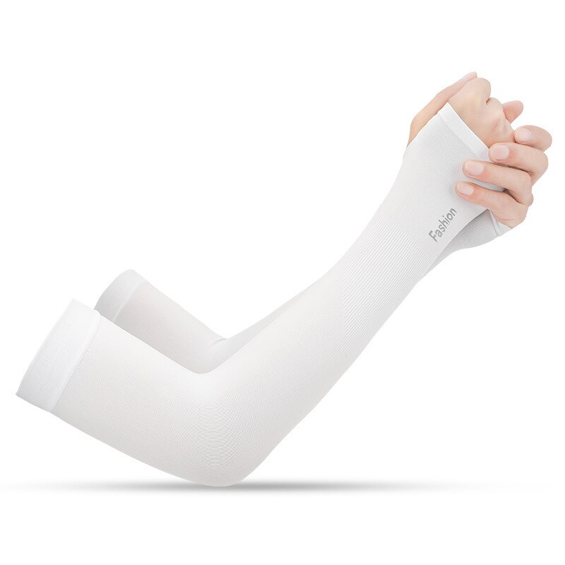 1 Pair Outdoor Cycling Riding Sun Protection Ice Silk Arm Sleeves Bicycle Arm Support Protector Hand Sleeve Cover Cooling Sleeve: Finger white