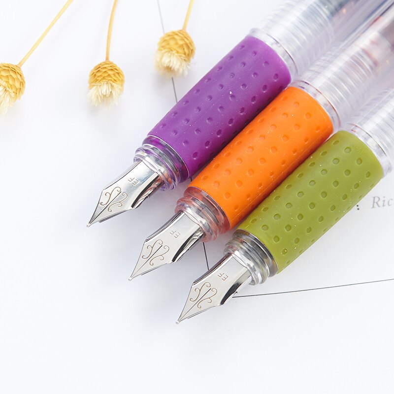 Korean Monami OLIKA Transparent Candy Color Ink Fountain Pen Set 0.38mm Meduim EF Nib School PVC Plastic Sign Pen Ink Cartridge
