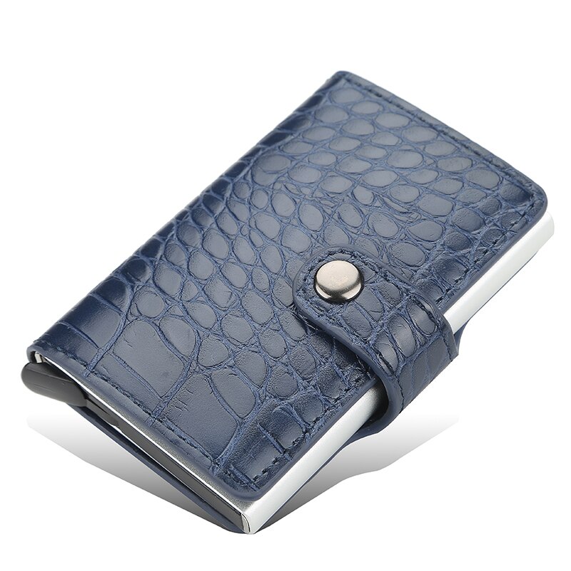 RFID Blocking Protection Men Wallet ID Credit Card Holder Leather Metal Aluminum Business Bank Cardholder Purse: 9132 blue