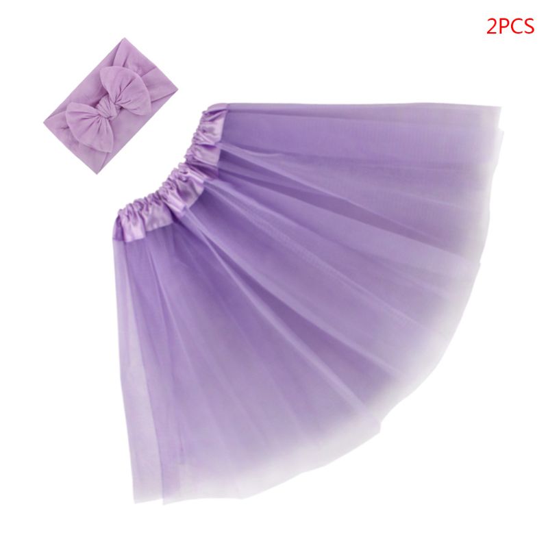 2 Pcs/set Sweet Baby Girls Tulle Tutu Skirt Hair Band Newborn Photography Props K1KC