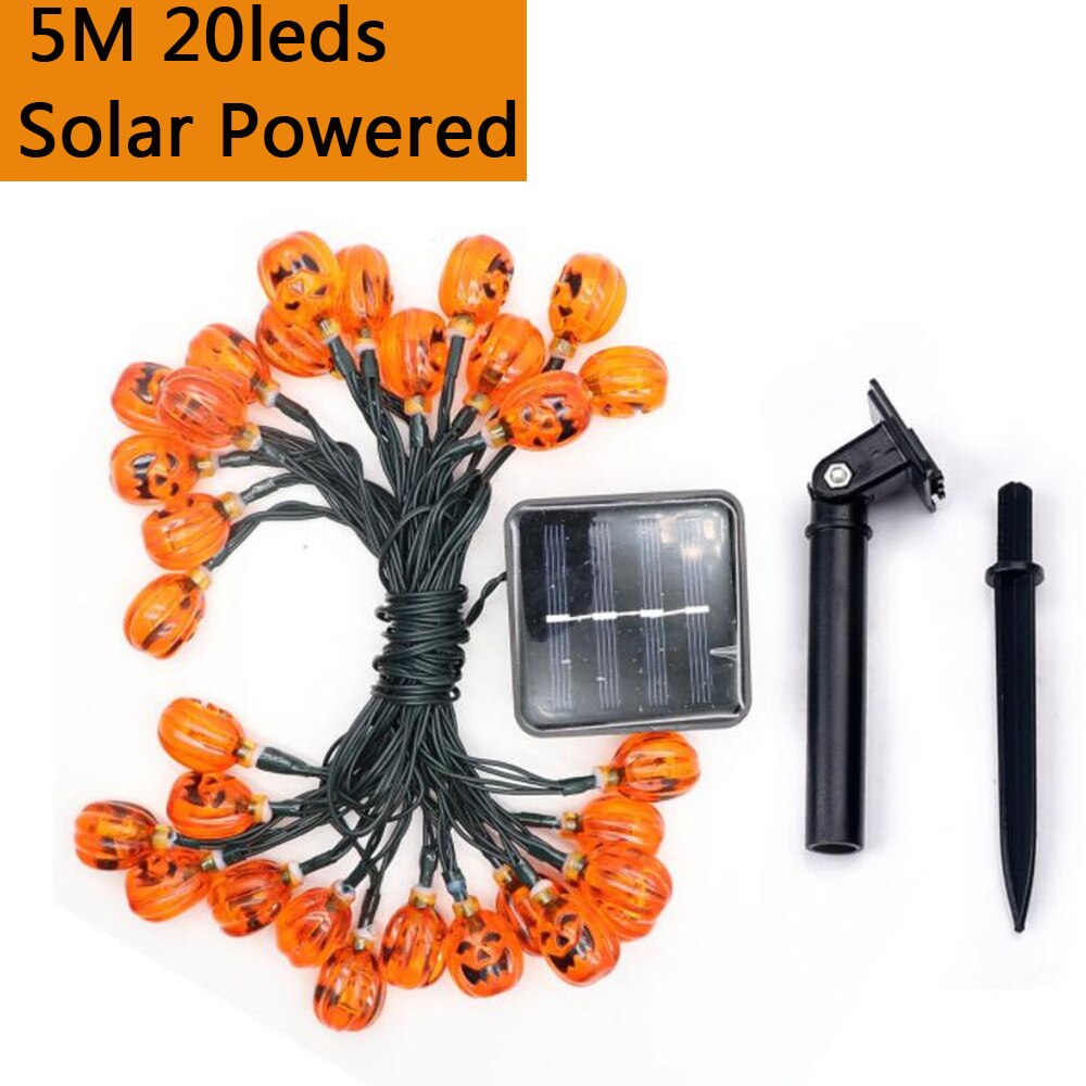 Solar Powered Halloween Acrylic Pumpkin LED String Lights 3D Pumpkin Lights for Xmas Halloween Thanksgiving Fall Decoration: Solar 5M 20leds