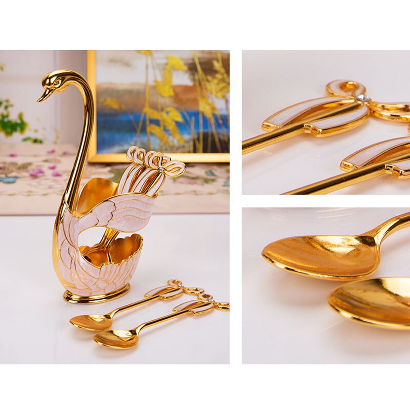 Stainless Steel Swan Fruit Base Holder Forks Salad Dessert Forks Coffee Spoon Cake Tableware Zero Waste Flatware Holder Cutlery