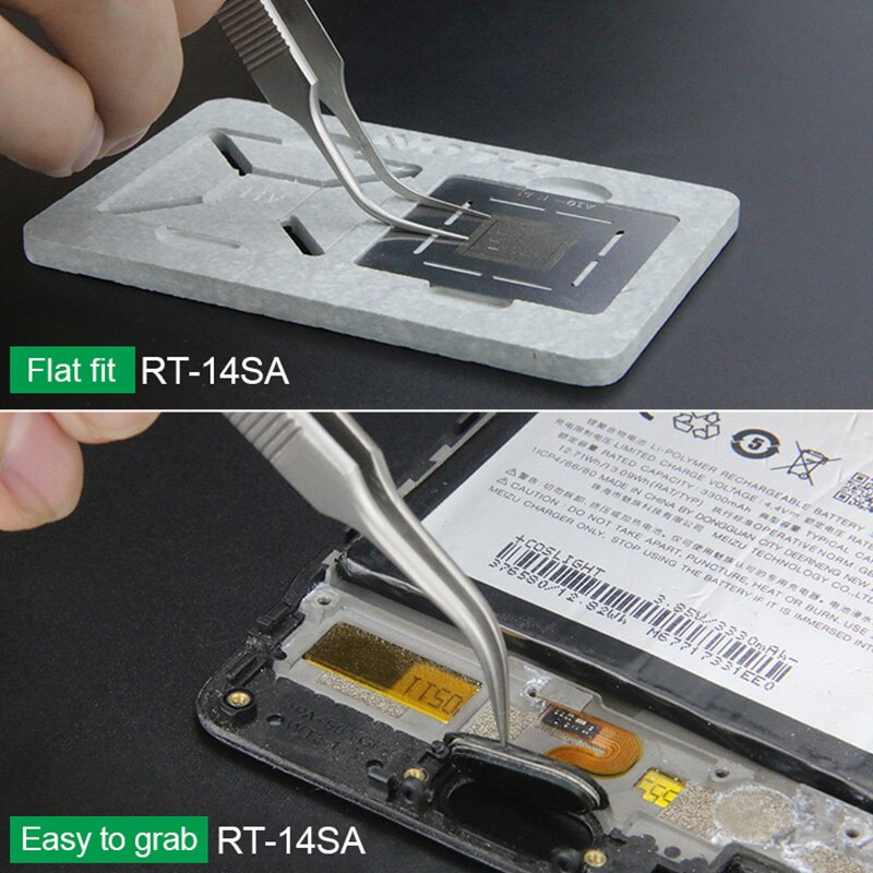 Relife-Pinzas RT-14A para reparación de teléfonos móviles, pinzas antiestáticas antideslizantes de alta dureza, punta fina de precisión, reparación de chips, RT-14SA