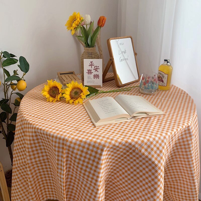 Mantel de mesa de estilo coreano a cuadros para decoración del hogar, tela rectangular a prueba de polvo, a cuadros, Simple: Orange tablecloth / L  150x150cm