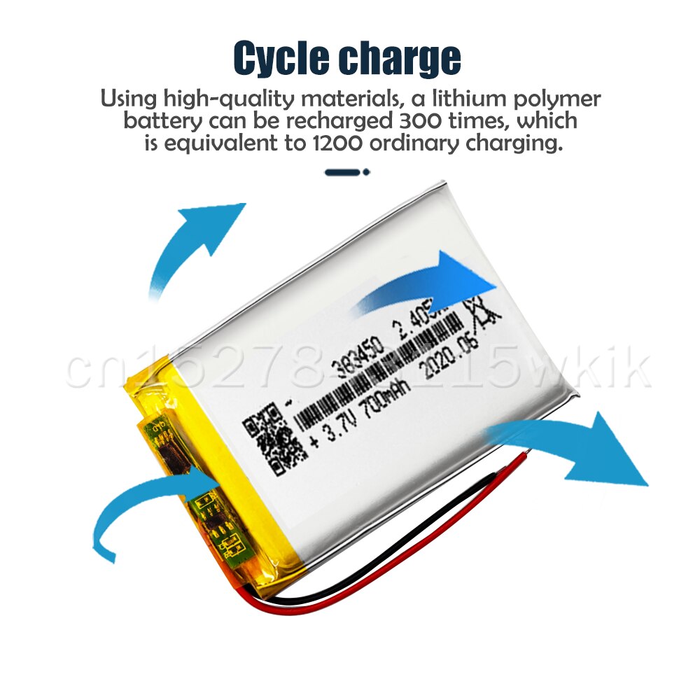 Batería recargable de polímero de litio para dispositivos MP3, MP4, GPS, bolígrafo de grabación de juguete, auriculares Bluetooth, 383450, 403450, 3,7 V, 700mAh