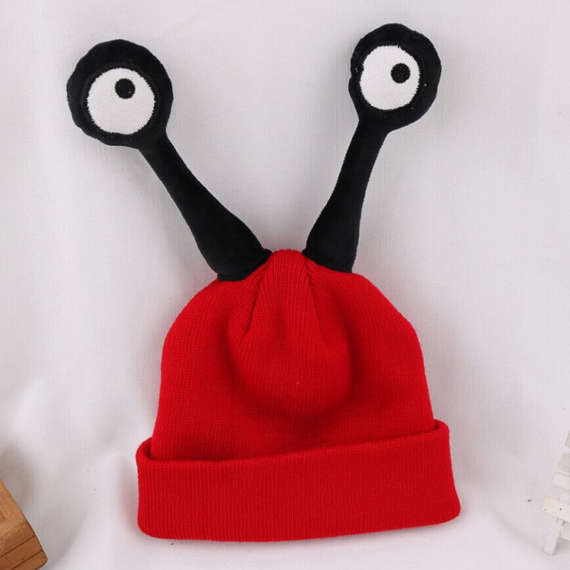 Bonnet tricoté en laine pour enfants, chapeau de bébé, mignon, insecte, escargot, dessin animé, , Crochet, hiver: Rouge