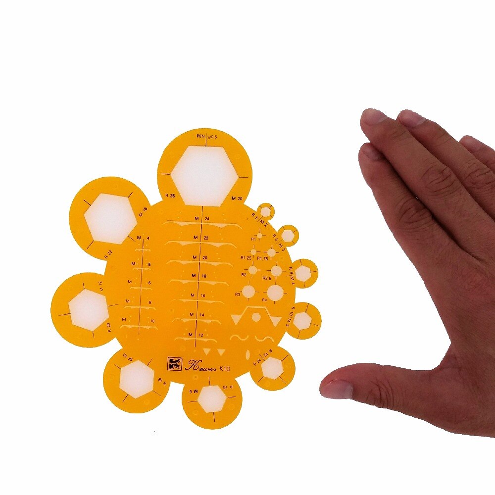 Screw Nut Drawing Stencil Hex Nut Template Ruler K13 for Pen 0.5