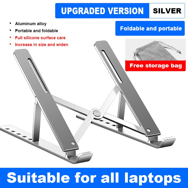 Draagbare Laptop Stand Aluminium Opvouwbare Notebook Ondersteuning Laptop Base Macbook Pro Holder Verstelbare Beugel Computer Accessoires: Silver upgraded