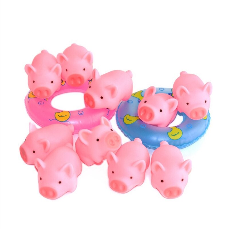 Cute Pig Baby Bathing Toy Cute Cartoon Animals Swimming Water Soft Floating Rubber Pink Pigs Squeeze Sound Squeaky Toy