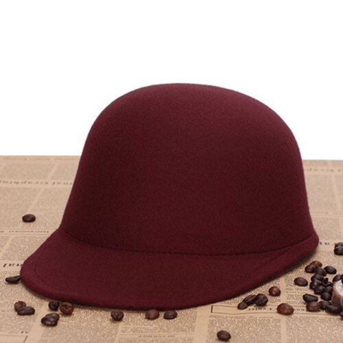 HT1835 Winter Herfst Vrouwen Hoeden Fedora Ronde Top Bowler Jazz Hoed Vintage Wolvilt Hoeden Solid Plain Ouder-kind cap Fedora Hoed: Adult Wine Red
