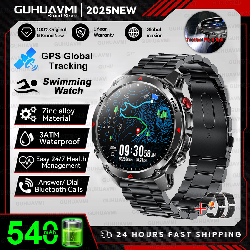 2025nuovo GPS sport Astuto Della Vigilanza Degli Uomini Bussola Altimetro Orologi Chiamata Promemoria Frequenza Cardiaca fitness 3ATM Impermeabile Smartwatch Esterno: giallo